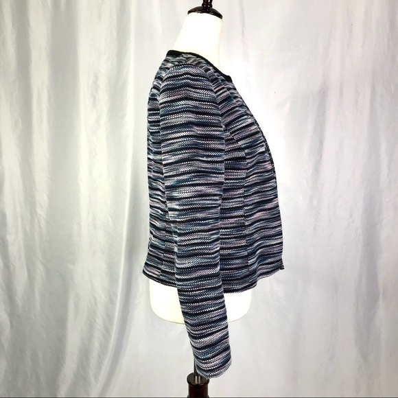 Tahari cropped fitted jacket open front woven cotton space dye 4 - Picture 3 of 8